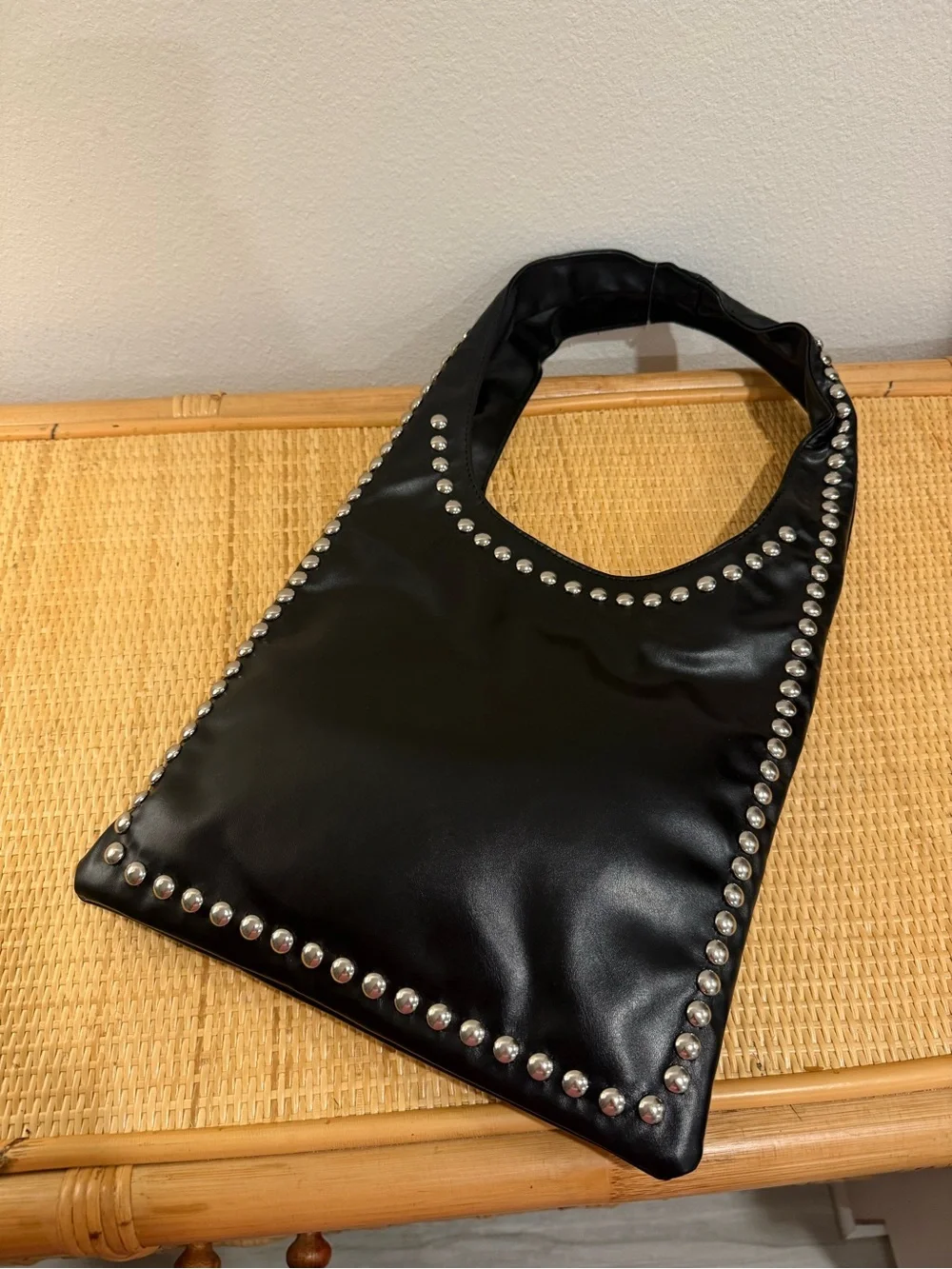 Anthropologie Black Leather Studded Shoulder Bag